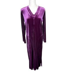 Charter Club Long House Coat Robe Velour Stretch Zip Pockets Purple Size XS 80's